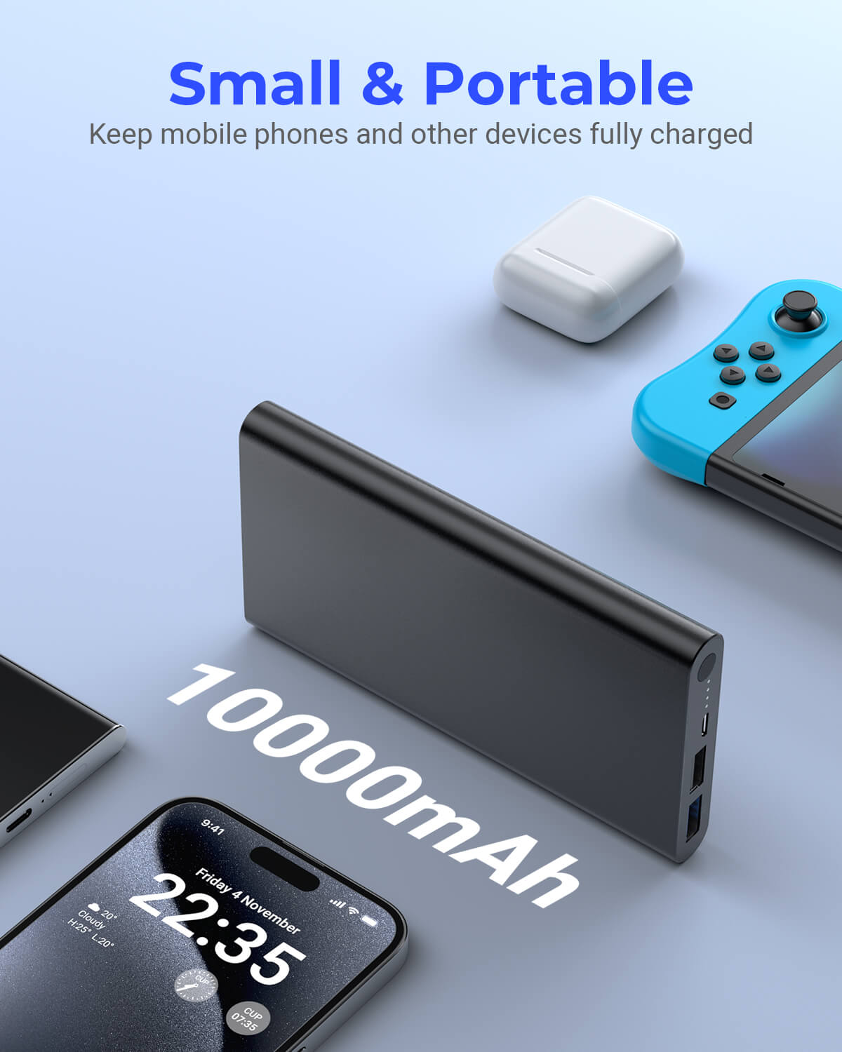 10000mAh Power Bank Slim Portable Charger