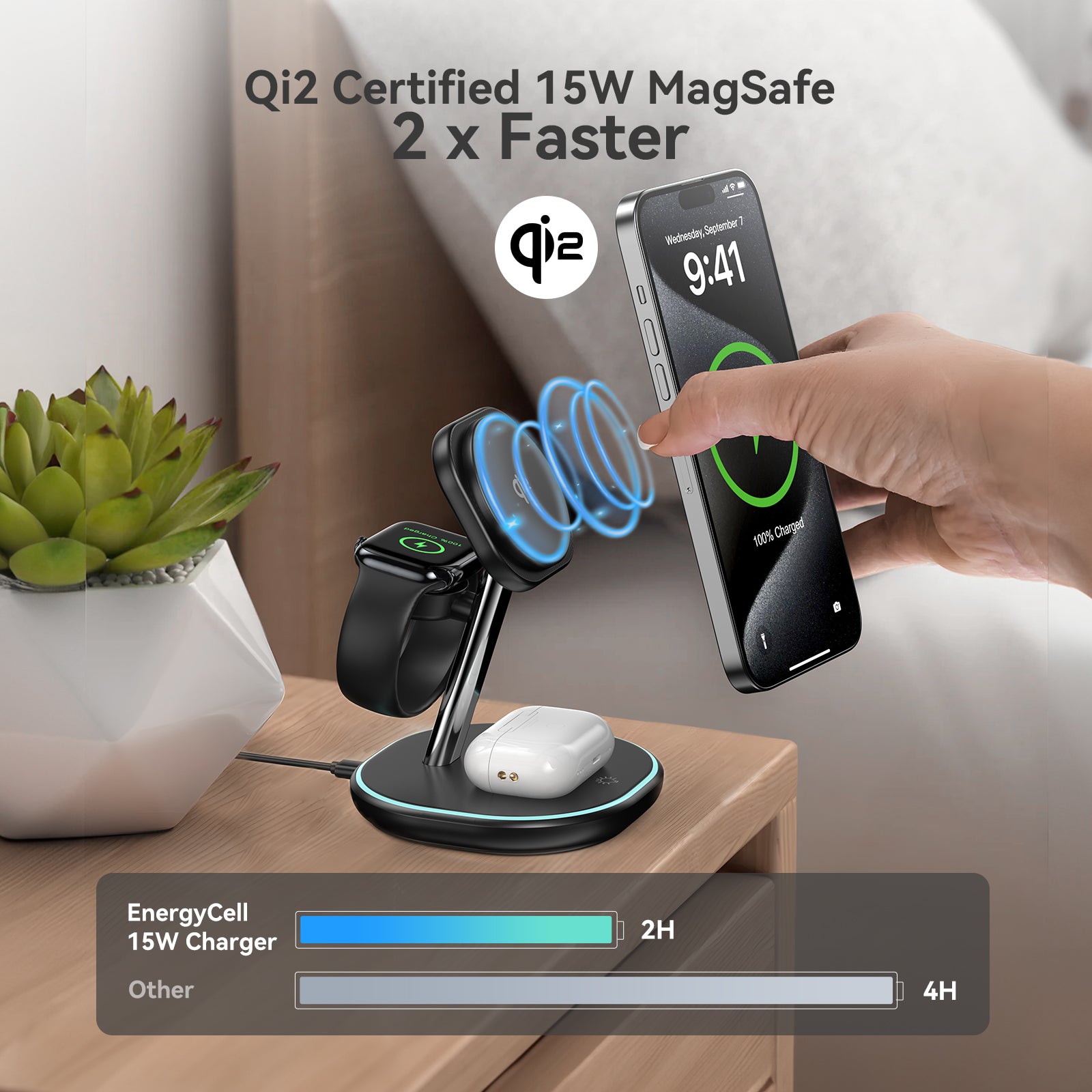 EnergyCell New Qi2 3-in-1 Wireless Charging Station