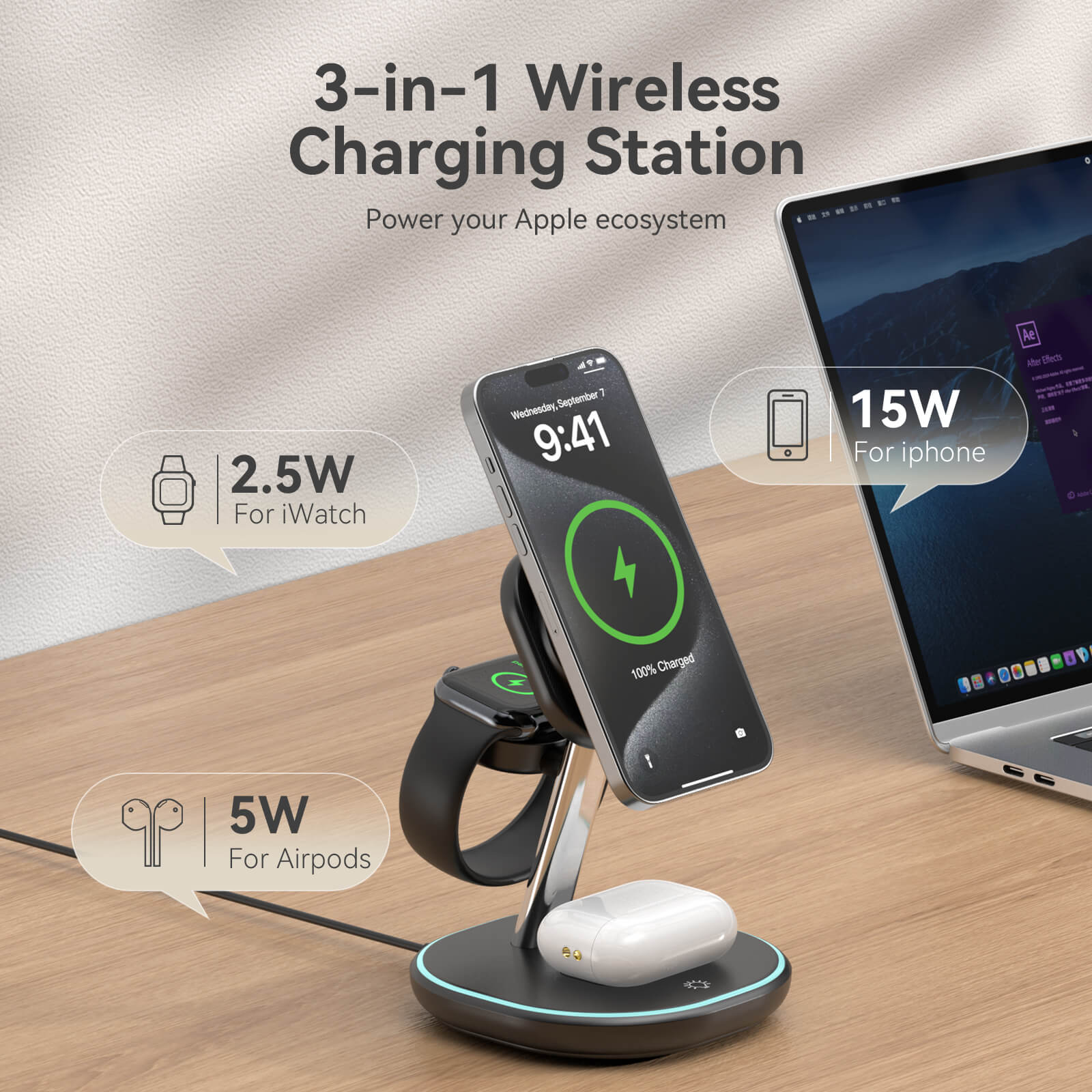 EnergyCell New Qi2 3-in-1 Wireless Charging Station